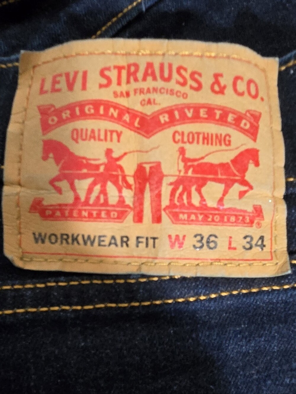 Levis Workwear Fit Raw Hem Men's Dark Blue Straight-Leg Unisex Jeans Size 36 - Picture 4 of 10